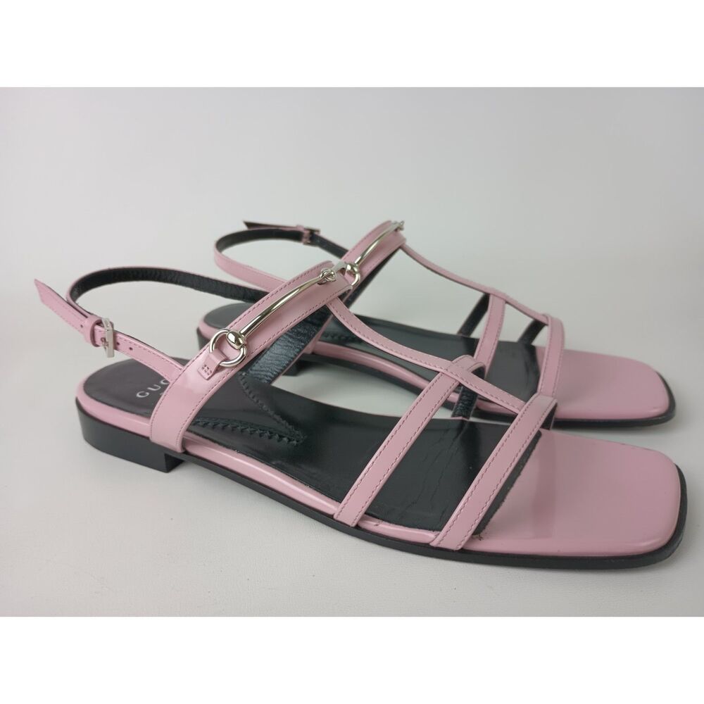 Gucci Women's Pink Divine Horsebit Strappy Sandals Size 38.5